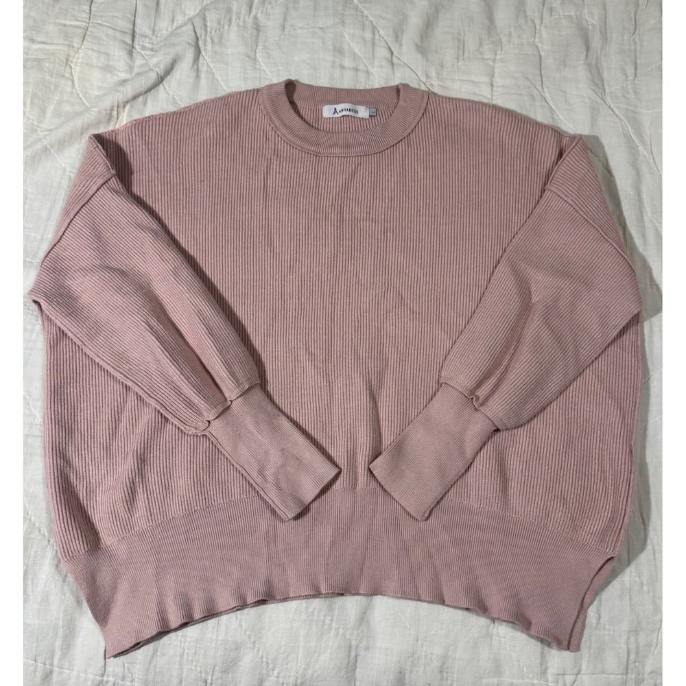 Anrabess Womens Oversized Ribbed Batwing Sleeve Sweater Pink Mauve Large